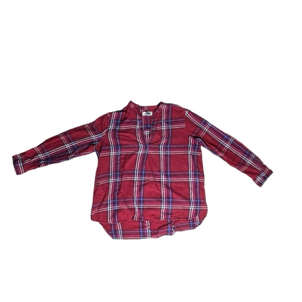 Old Navy Shirt Womens Size XL Plaid V-Neck Henley Long Sleeve Oversized High-low